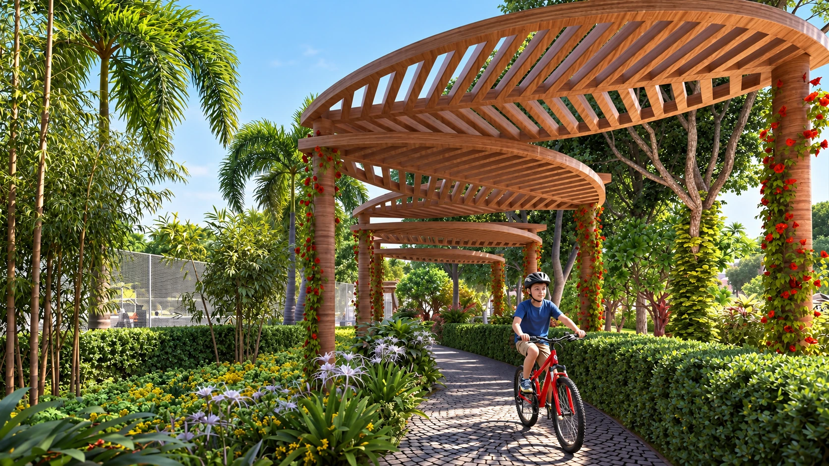 Irish Town pergola walkway &mdash; architectural visualization