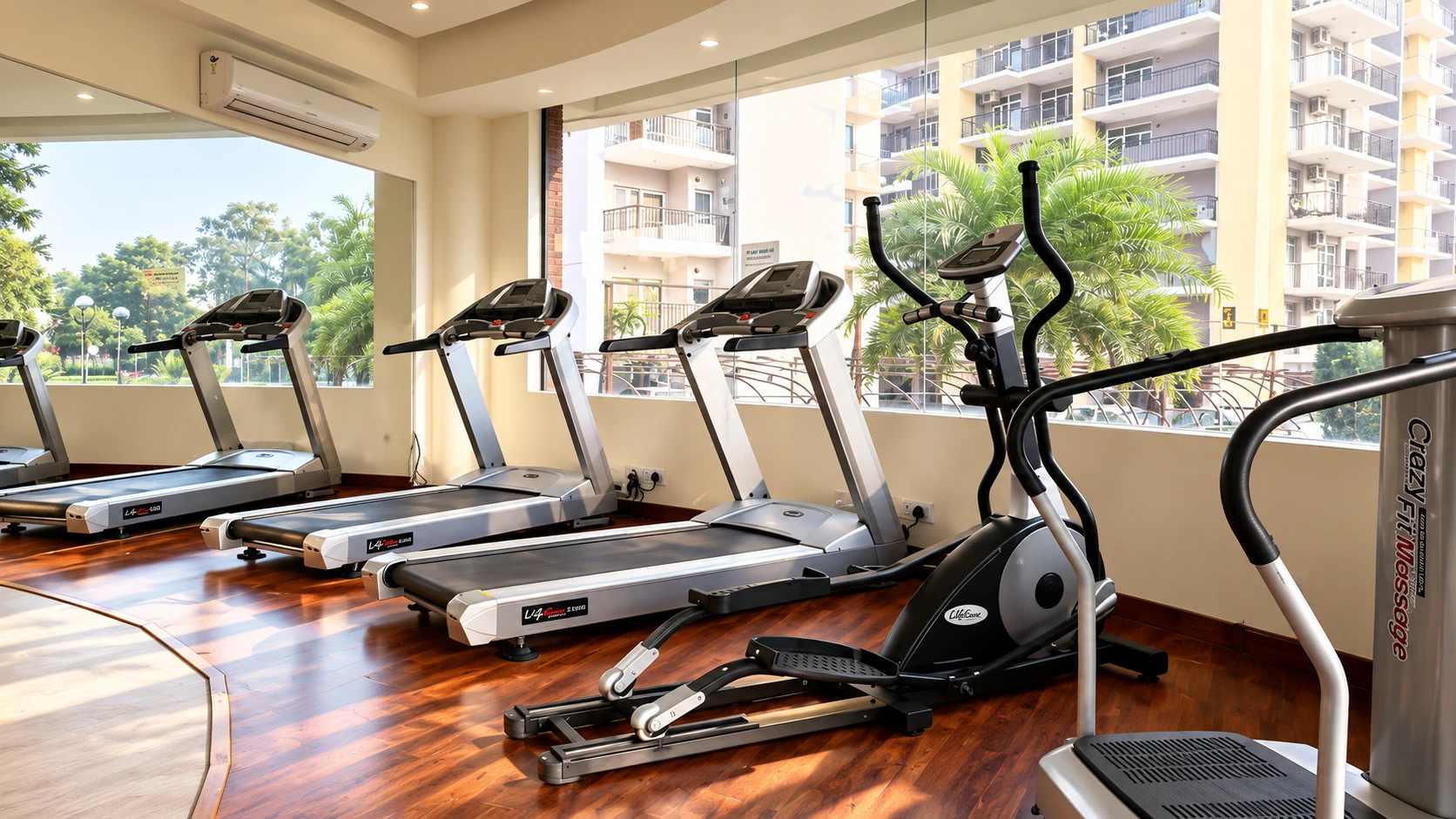 Gymnasium with treadmills and cross trainers at Trishla City