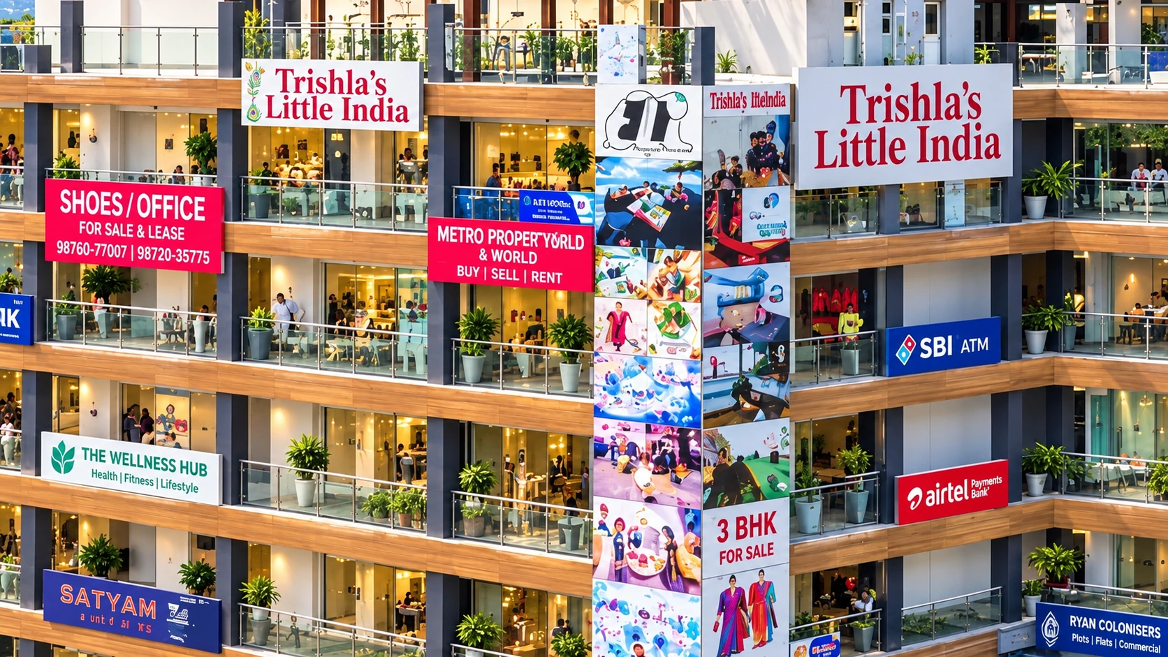 Upper floors and terrace of Trishla Little India from a raised angle